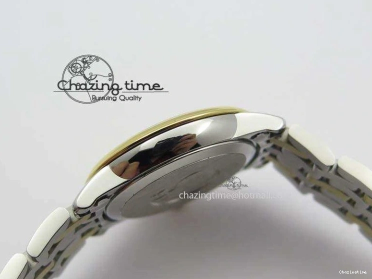 0503 OnTrend De Ville 27mm SS YG Ladies MK 1:1 Best Edition White MOP Dial Diamond Markers On SS Bracelet Ronda Quartz 8187
